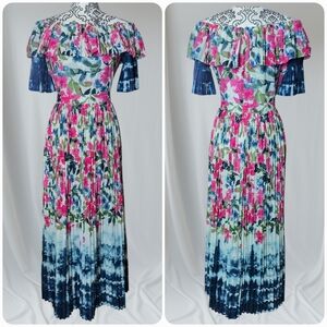 Misa Los Angeles Mirabelle off the shoulder pleated maxi dress in Dip Dye Floral